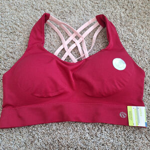 NWT Marika Sport Performance Seamless Bra Womens L 36C/38B Berry Pink Strappy